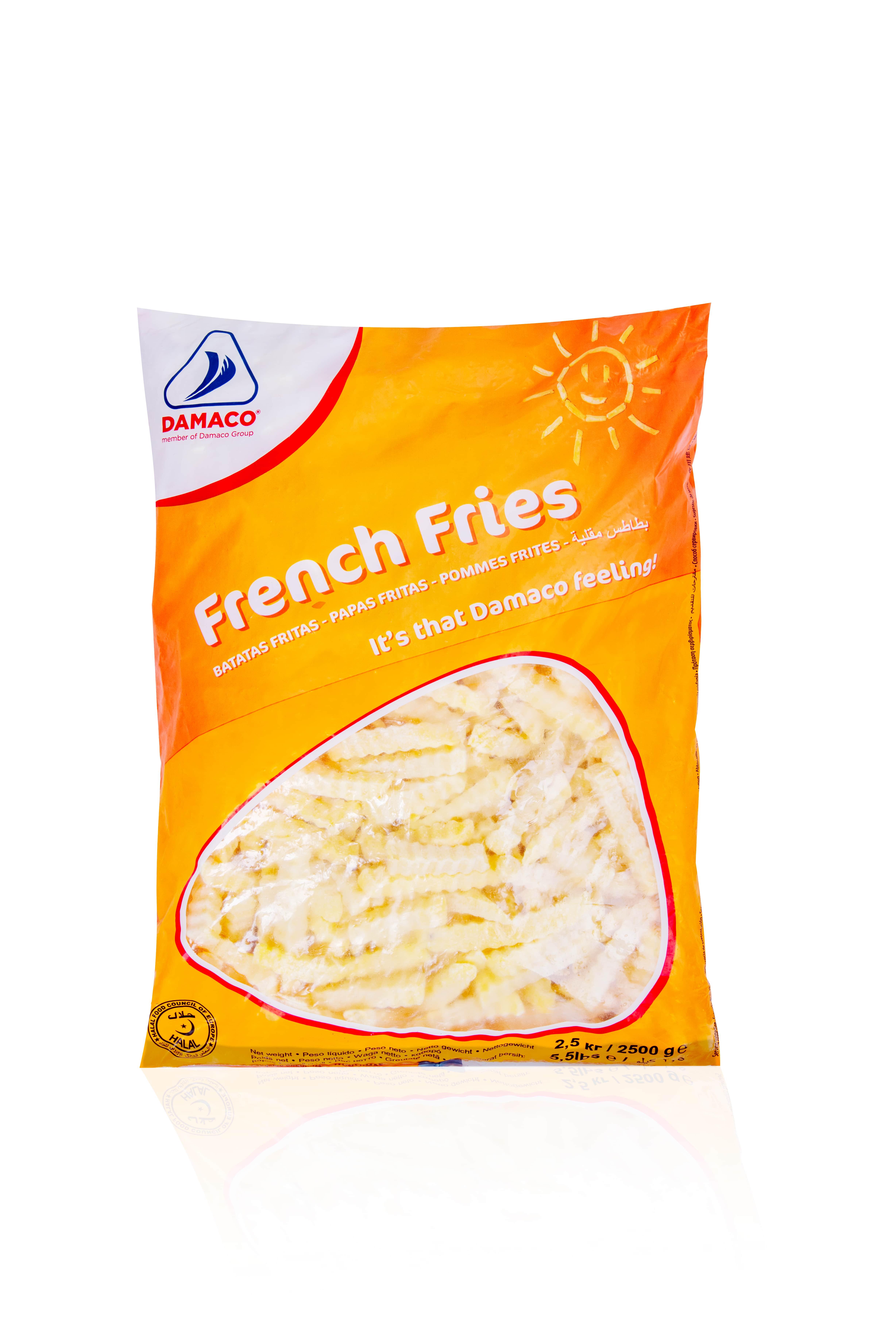 French fries crinkle cut Damaco brand packing